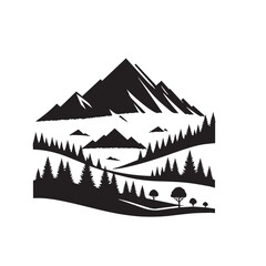 Mountain silhouette with tree. Mountain logo, icon vector design.