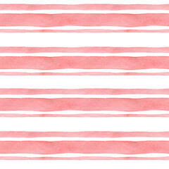 Fototapeta premium Seamless pink striped background. Watercolor hand drawn pattern for fabric texture, textile, wallpaper, home decor prints