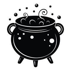 Witch cauldron with bubbling brew, Halloween cauldron with bubbles icon vector illustration on white background