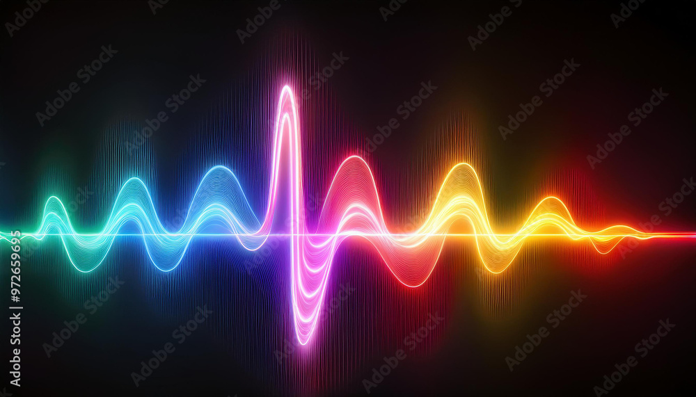 Wall mural colorful energy pulse. dynamic lightwave pattern. neon heartbeat or waveform, rainbow colors.