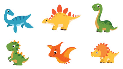 Set of cute dinosaur cartoon, isolated on white background