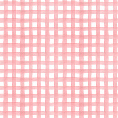 Seamless pink checkered background. Watercolor hand drawn pattern for fabric, textile, wallpaper, home decor prints, holidays decorations, wrapping paper