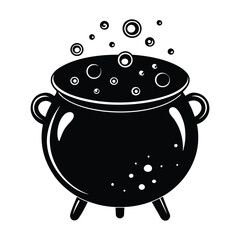 Witch cauldron with bubbling brew, Halloween cauldron with bubbles icon vector illustration on white background