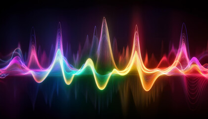 Colorful energy pulse. Dynamic lightwave Pattern. Neon heartbeat or waveform, rainbow colors.
