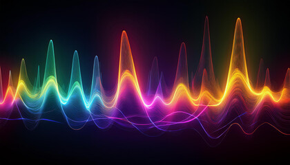 Colorful energy pulse. Dynamic lightwave Pattern. Neon heartbeat or waveform, rainbow colors.