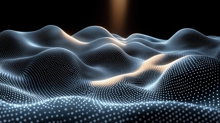 Obraz premium An abstract landscape with undulating waves, rendered in shades of silver and blue.