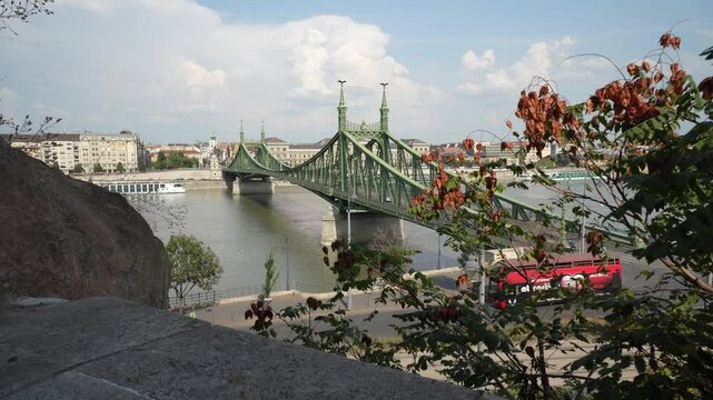 panoramic view of Budapest and the Liberty bridge from the Gellert hill