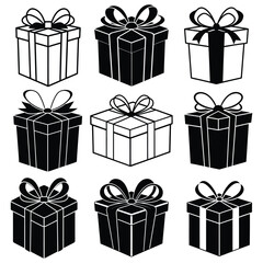black gift box silhouette vector art, Gift box icon Silhouette vector illustration, Christmas gift box