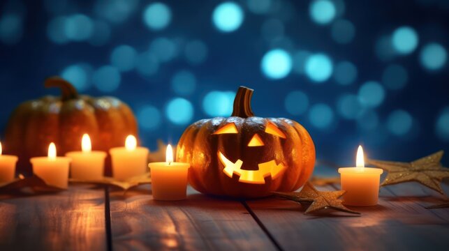 Halloween Pumpkin With Candles and Stars - Powered by Adobe