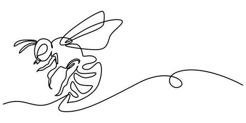 Continuous one line drawing of fliying bee shapped love. Simple illustration of honey bee line art vector illustration, Environmental Conservation - Editable Stroke, Continuous one line drawing