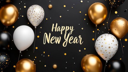 Gold and black balloons for a festive New Year celebration, New Year website banner, New Year website advertise