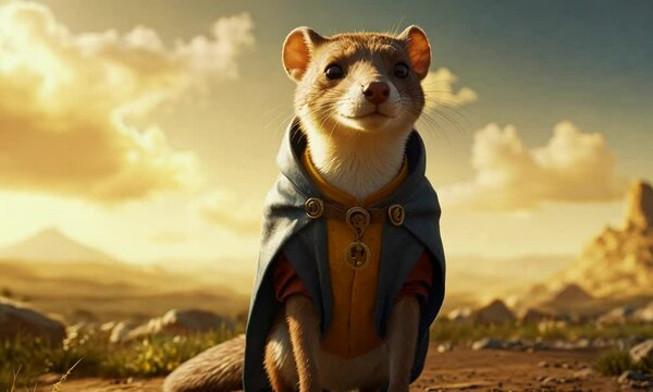 Weasel wearing a cape like a superhero