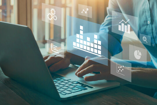 Business finance data analytics graph. KPI finance dashboard with charts on virtual screen. Financial management technology.