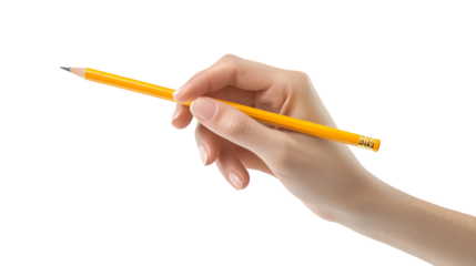A hand holding a pencil, isolated on a transparent background, highlighting the gesture and focus. Ideal for educational, creative, or professional projects.