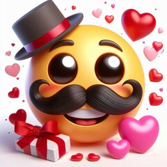 Fototapeta premium 3D Happy one mustachioed emoji valentine theme , white background