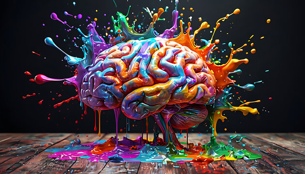 Human brain exploding with different colors reflecting knowledge and creativity. Concept art creativity