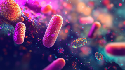 Microscopic View of Bacterial Cells in Detailed Magnification