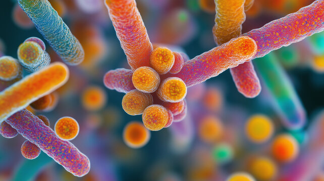 Microscopic View of Bacterial Cells in Detailed Magnification