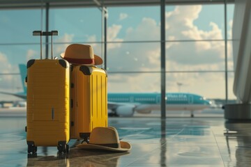 Travel Essentials Awaiting Departure at a Busy Airport During Sunny Afternoon