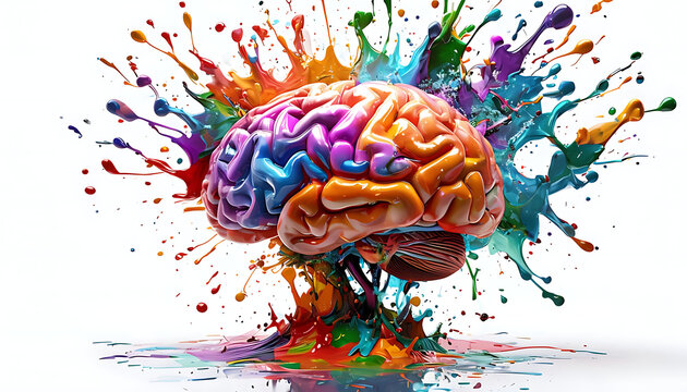 Human brain exploding with different colors reflecting knowledge and creativity. Concept art creativity