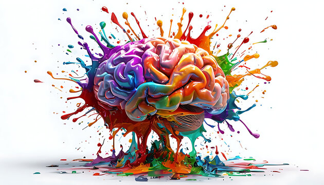 Human brain exploding with different colors reflecting knowledge and creativity. Concept art creativity