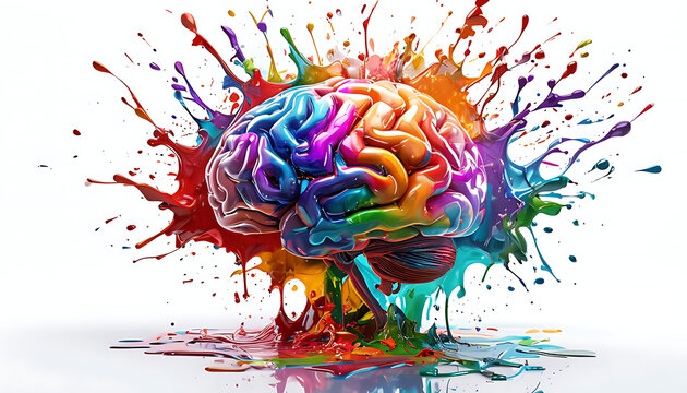 Human brain exploding with different colors reflecting knowledge and creativity. Concept art creativity