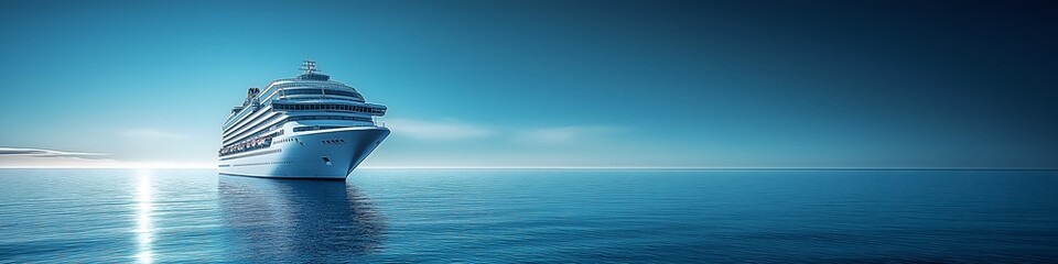 Luxury Cruise Adventure on Serene Blue Ocean Horizon, print for travel contents 
