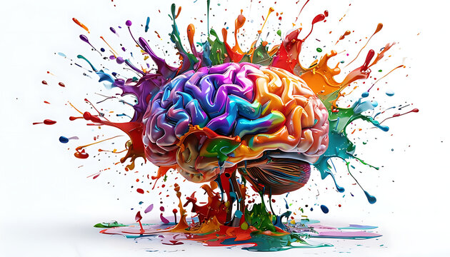 Human brain exploding with different colors reflecting knowledge and creativity. Concept art creativity
