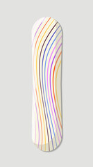 Colorful snowboard concept. Snow board with colorful curve lines. Active lifestyle and extreme sports. Graphic element for website. Flat vector illustration isolated on grey background