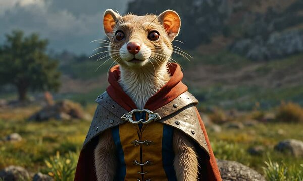 Weasel wearing a cape like a superhero