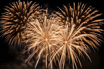 Obraz premium Golden fireworks bursting in the night sky shimmering with radiant trails of light, AI Generated