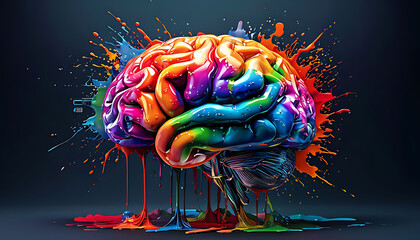 Human brain exploding with different colors reflecting knowledge and creativity. Concept art creativity