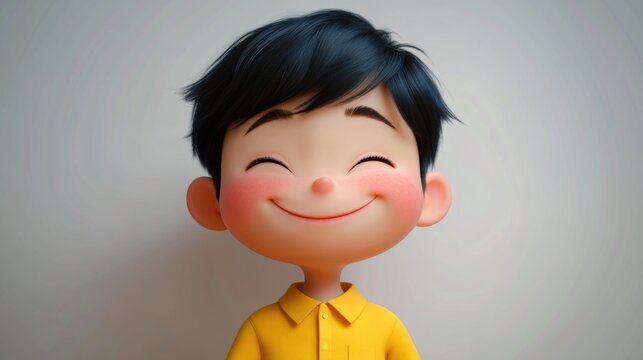 Cute Animated Boy with Blue Hair Smiling