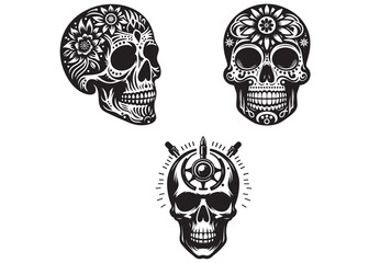 sugar skull of silhouette vector illustration, sugar skull logo vector silhouette, vintage mexican sugar skulls logo set, sugar skull with flowers, vector illustration of skull the day of the death
