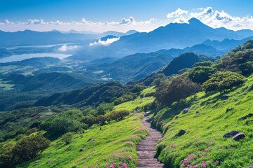 Obraz premium Serene Anime Landscape Majestic Mountains