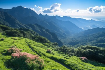 Serene Anime Landscape Majestic Mountains