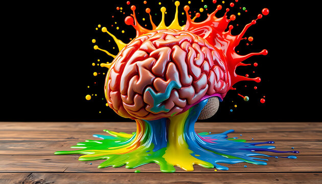 Human brain exploding with different colors reflecting knowledge and creativity. Concept art creativity
