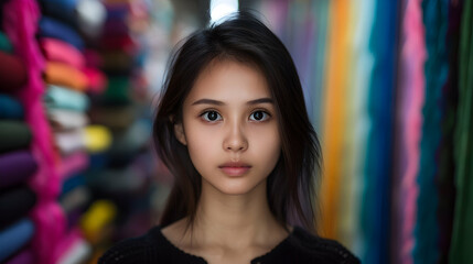 Naklejka premium Young Chinese Model Silk Market