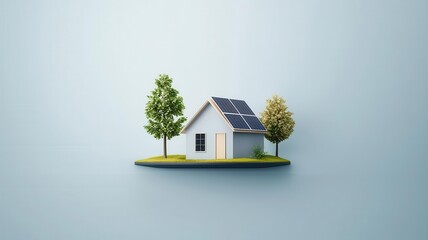 Smart home in eco-friendly neighborhood, rooftop solar panels and green tech, 3D illustration