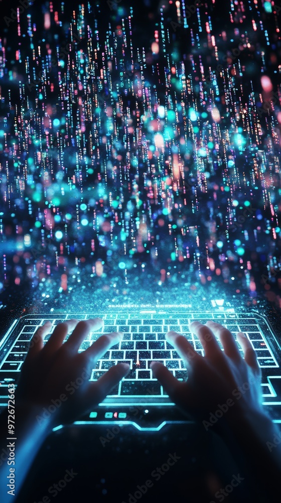Poster hands holding tablet with neural brain hologram, symbolizing ai and innovation.