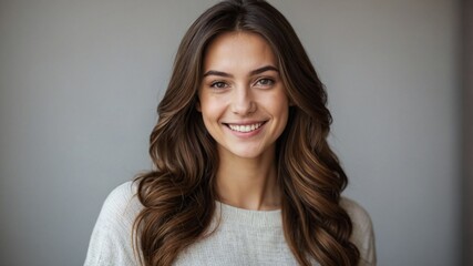 Fototapeta premium 幸せに満ちた若い女性がカメラを見つめる瞬間を捉えたポジティブな肖像画。生成AI