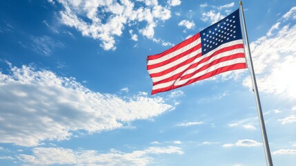 Fototapeta premium Massive American flag being unfurled at an outdoor election rally windy November afternoon