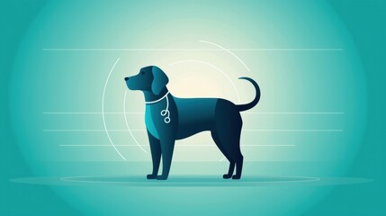 Obraz premium Elderly dog receiving gentle care, warm and inviting clinic space, flat design illustration
