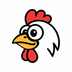 A fun and playful illustration of a chicken head with a yellow beak and black eyes..eps