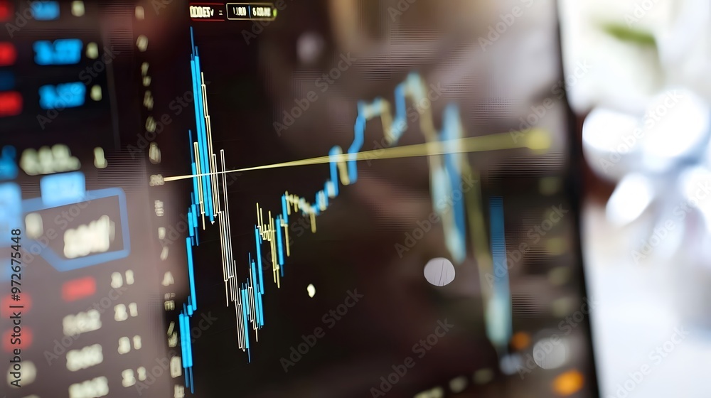 Aufkleber a close-up shot of a stock market chart displayed on a computer screen.