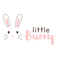Cute girly line art pink bunny face logo lettering childish shop buisness vector symbole icon.  Rabbit icon in light colors