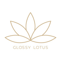 Simple golden yellow flower lotus nature logo on white background icon buisness brand vector beauty. Flower line art icon