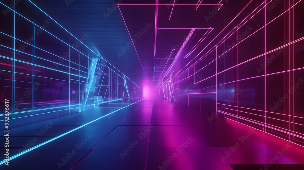 Sticker Neon lights illuminate a futuristic hallway.