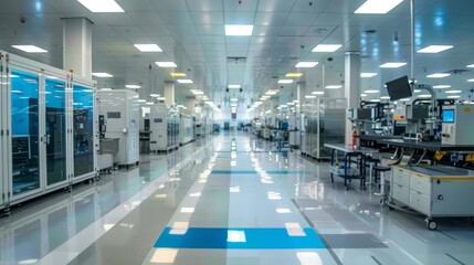 Clean and modern factory production line with automated machinery.