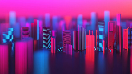 Obraz premium Wireless signal radiating through smart city buildings, frequency visualization, 3D illustration